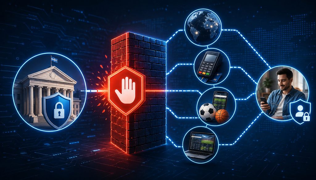 Issuer blocking and sportsbook payment control flow illustration